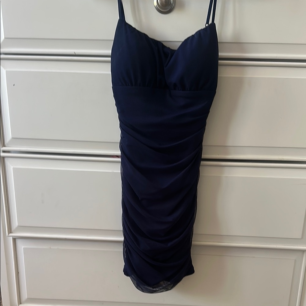 Elegant Navy Blue Ruched Dress
